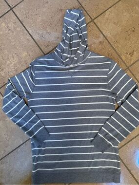 Old Navy Gray and White Striped Hooded Sweater